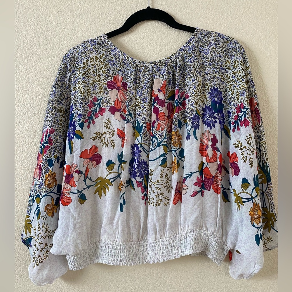 Anthropologie Floral Lined Blouse Kimono Dolman Sleeve Elastic Waist Size XS - Picture 3 of 10